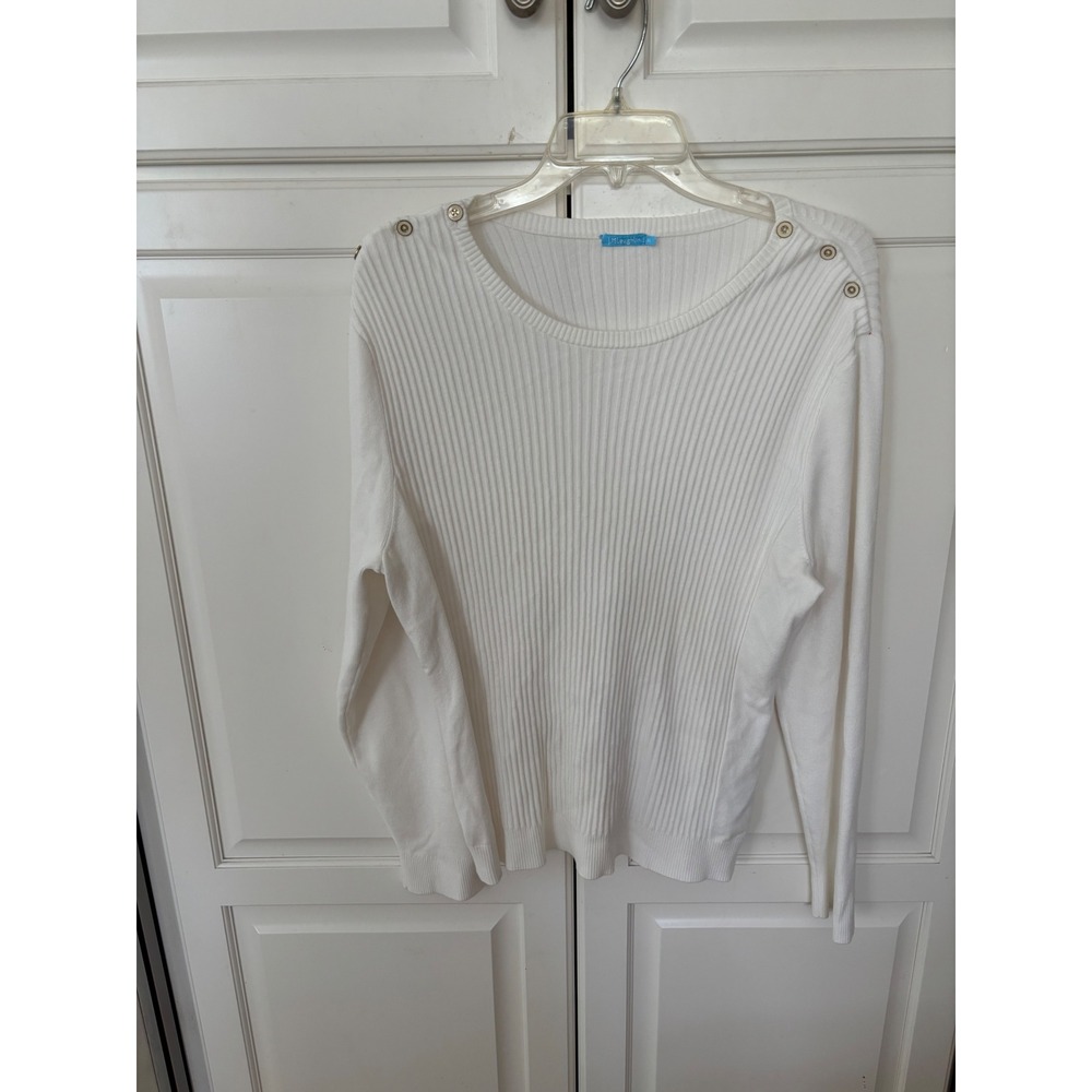 J.McLaughlin White Ribbed Knit Button Shoulder Sweater XL Long Sleeve Cotton Mix